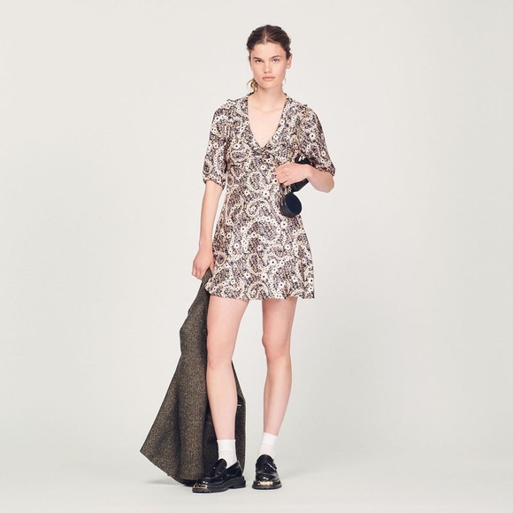 NWT $545 Sandro Short Dress With Floral Paisley Print - Picture 1 of 9